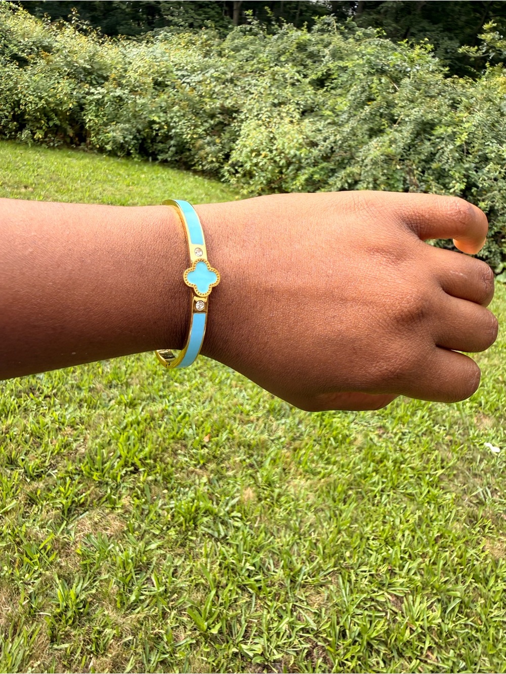 Gold-Tone Turquoise Clover Bangle Bracelet - Women's Jewelry